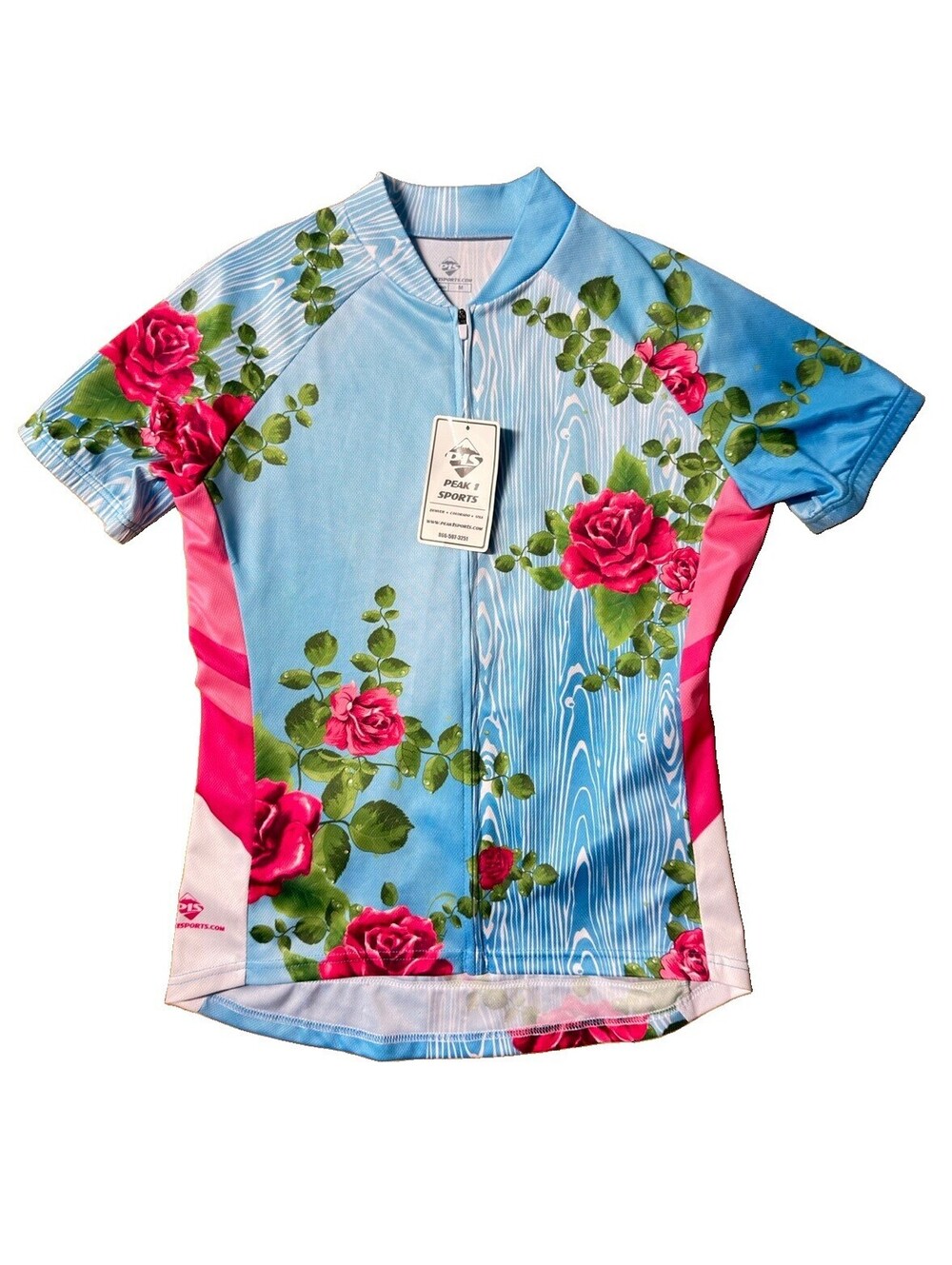 Peak 1 Sports Women’s Floral Cycling Jersey Full Zip Short Sleeve New Size M